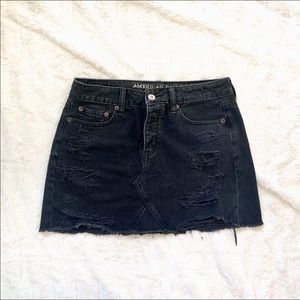 Black Distressed High Waisted Skirt